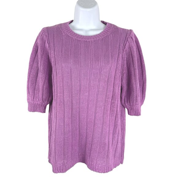 J. Crew Puff Sleeve Linen Sweater Womens Medium Purple Ribbed NWT FS-1369 - Picture 1 of 10